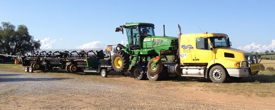 Windrower ready for transport
